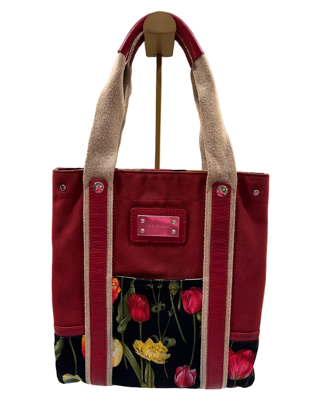 Dolce & Gabbana Red Tulip Canvas Tote